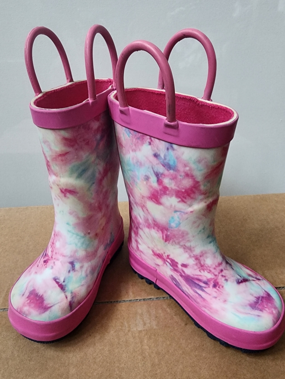 Cat & Jack Pink Tie-Dye Kids Rain Boots with Pull Handles